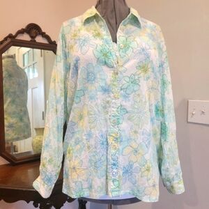 EUC L Koret Francisca Cotton Textured Blouse